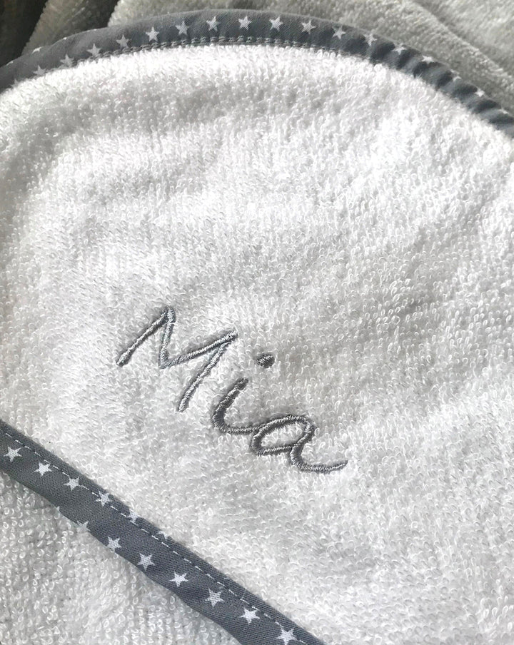 Cuddledry | hands free baby towel | grey | personalised