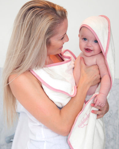 Cuddledry | hands free baby towel | pink | personalised