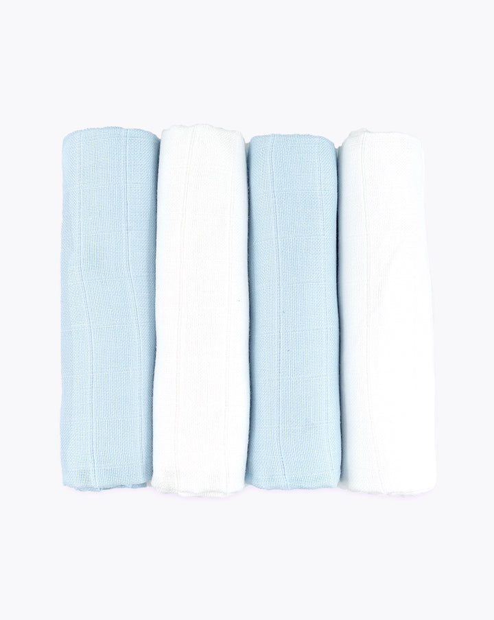 Muslin squares | Pale Blue & White | 4 Pack