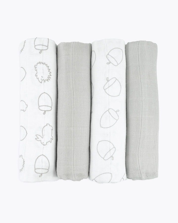 Muslin squares | Grey & Woodland | 4 Pack