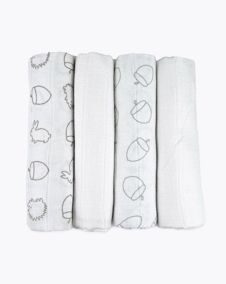 Muslin squares | White & Woodland | 4 Pack