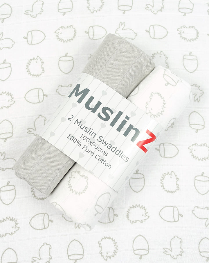 Muslin swaddle | Grey & Woodland | 2 Pack